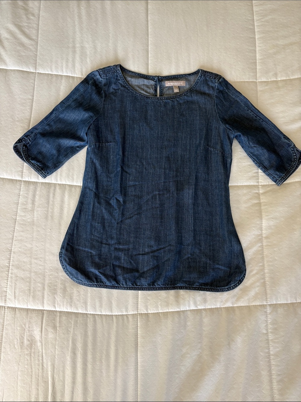 Banana Republic Dark Blue Denim Tunic Top with Elbow Sleeves